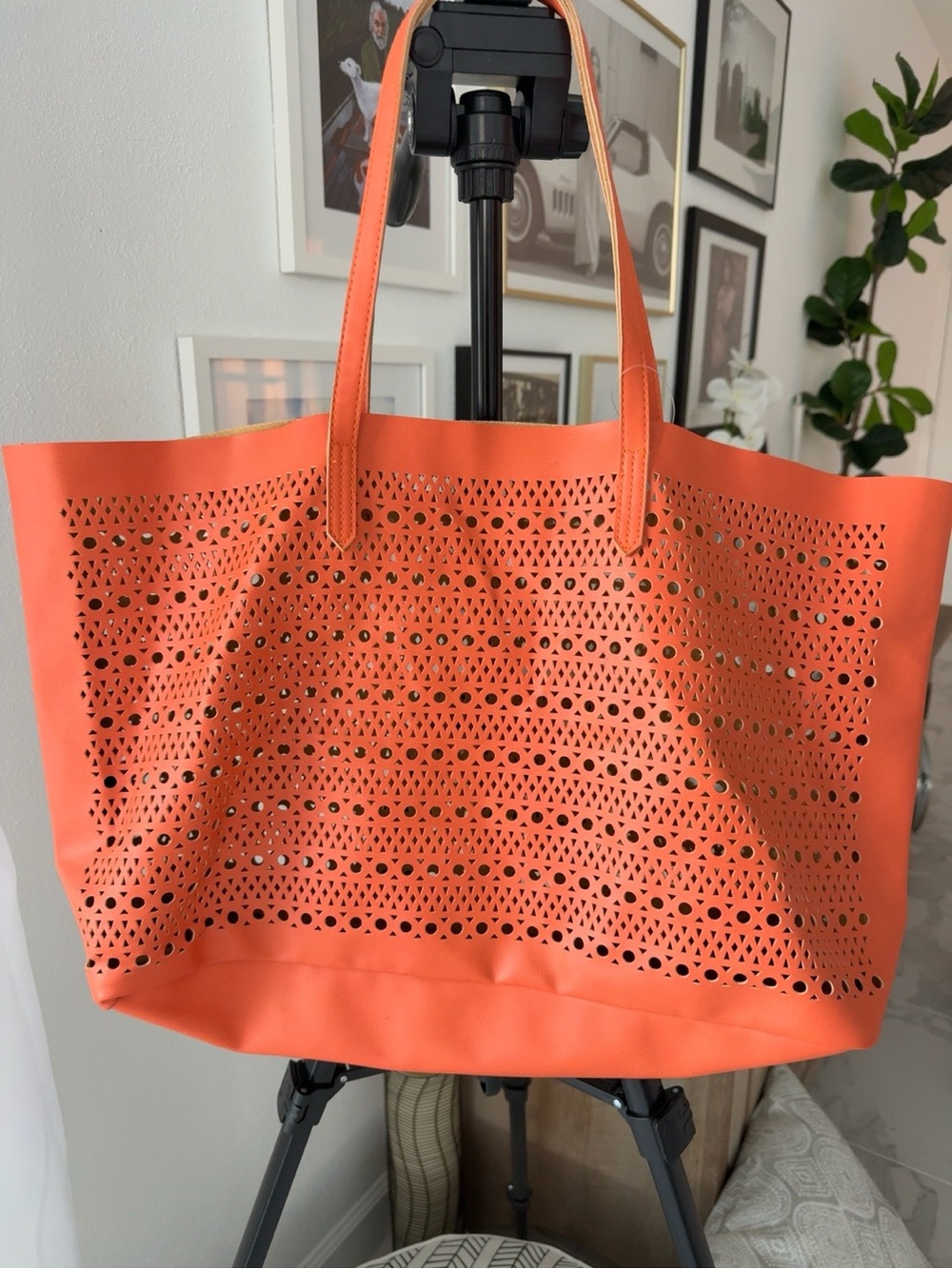 Saks Fifth Avenue Coral Laser Cut Oversized Tote Bag for Beach, Pool, Resort